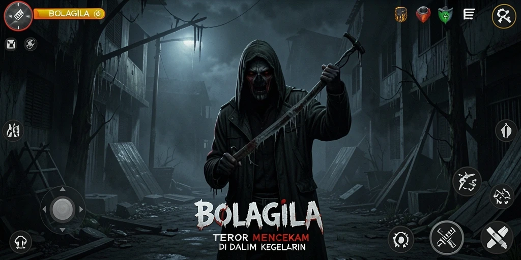Screenshot gameplay BOLAGILA menunjukkan suasana Horror yang mendebarkan.