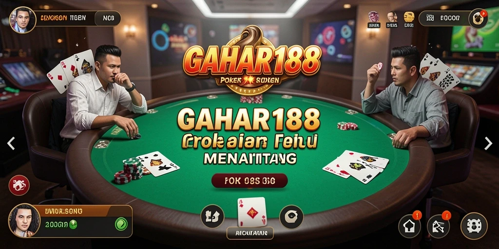 Tampilan gameplay seru dari GAHAR188 dengan pemain yang bersaing di meja poker.