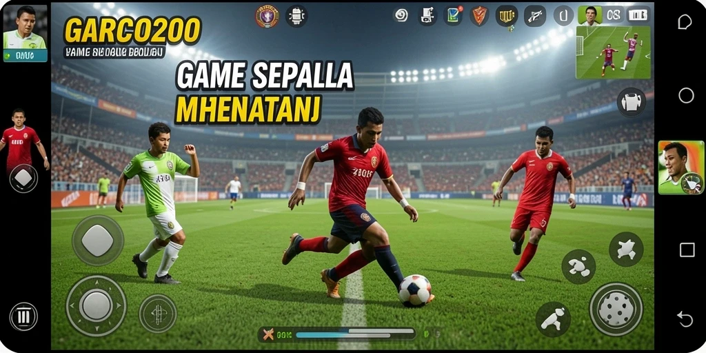 Tangkapan layar dari gameplay GARCO200 yang mendebarkan di lapangan sepak bola.