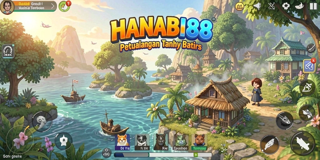 Tangkapan layar gameplay HANABI88 menunjukkan eksplorasi dunia terbuka yang luas.