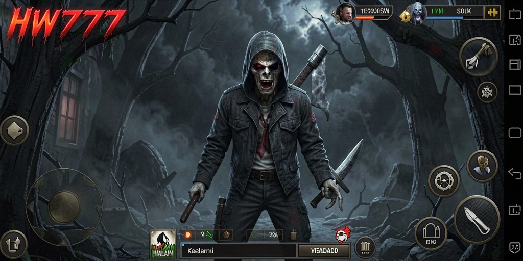 Tangkapan layar dari gameplay menegangkan HW777 dengan atmosfer yang mencekam.