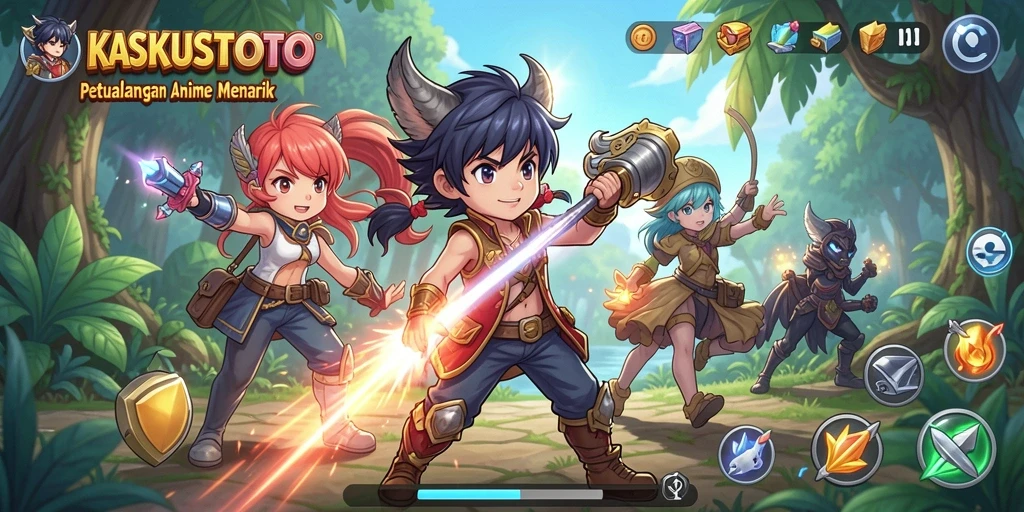 Screenshot gameplay KASKUSTOTO menampilkan karakter Anime yang beraksi.