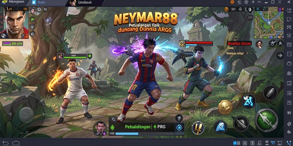 Screenshot menunjukkan aksi pertarungan seru dalam gameplay ARPG NEYMAR88.