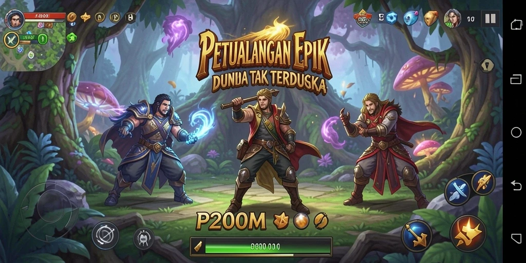 Tangkapan layar utama P200M yang menunjukkan aksi petualangan yang mendebarkan.
