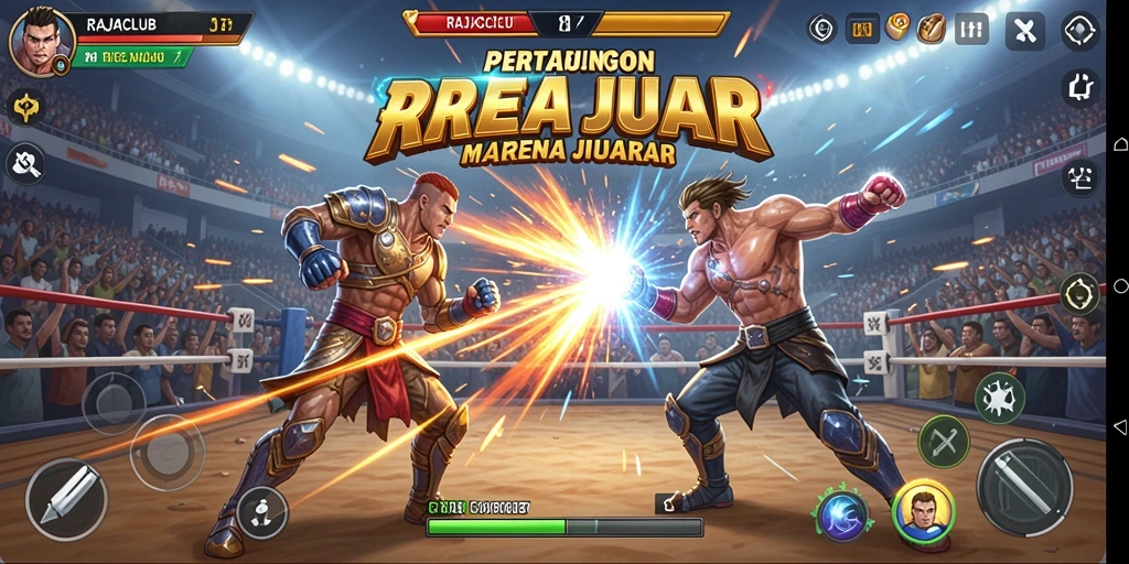 Gameplay seru RAJACLUB saat pertarungan berlangsung.