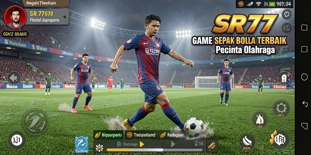 Screenshot SR777 menampilkan aksi seru dalam permainan sepak bola.